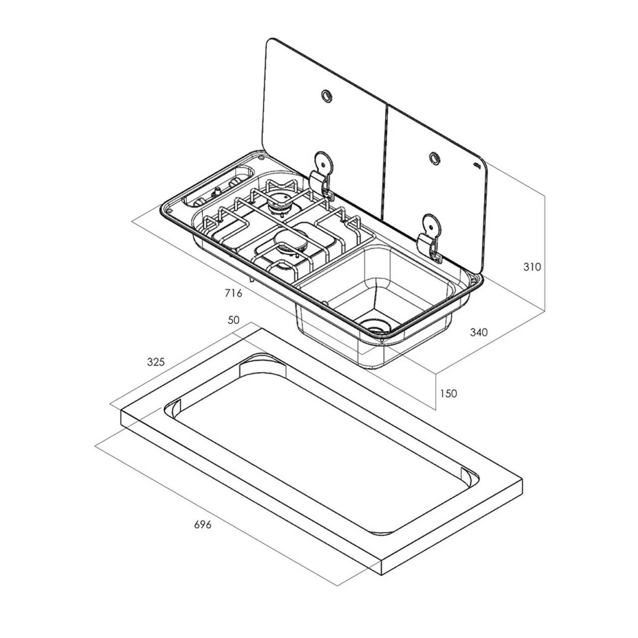 CAN FL1401 FL1402 Sink And Hob Combi Cooker For Campervans & Caravans 6 CAN FL1401 FL1402 Sink And Hob Combi Cooker For Campervans & Caravans - Image 4