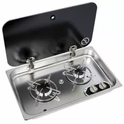 Navy Load Built In Stainless Steel Double Burner Hob With Glass Lid NL.21002