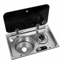 Navy Load Stainless Steel Single Hob With Left Hand Sink And Glass Lid NL.24001